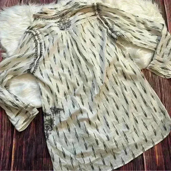 Womens BOHO/Western White/Black/Gray Embroidered Handmade Tunic Top Sz XS/S - Picture 5 of 10